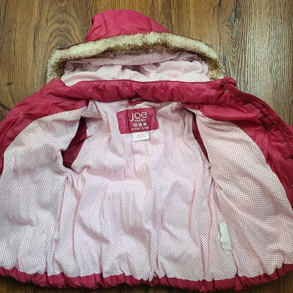 Joe Fresh Unisex Red Puffer Hood Ski Quilted Coat Jacket